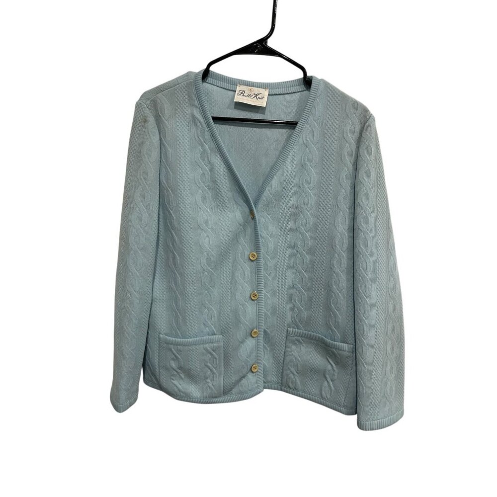 Vintage Butte Knit Button Front Cardigan Sweater Light Blue Cable Knit Cozy